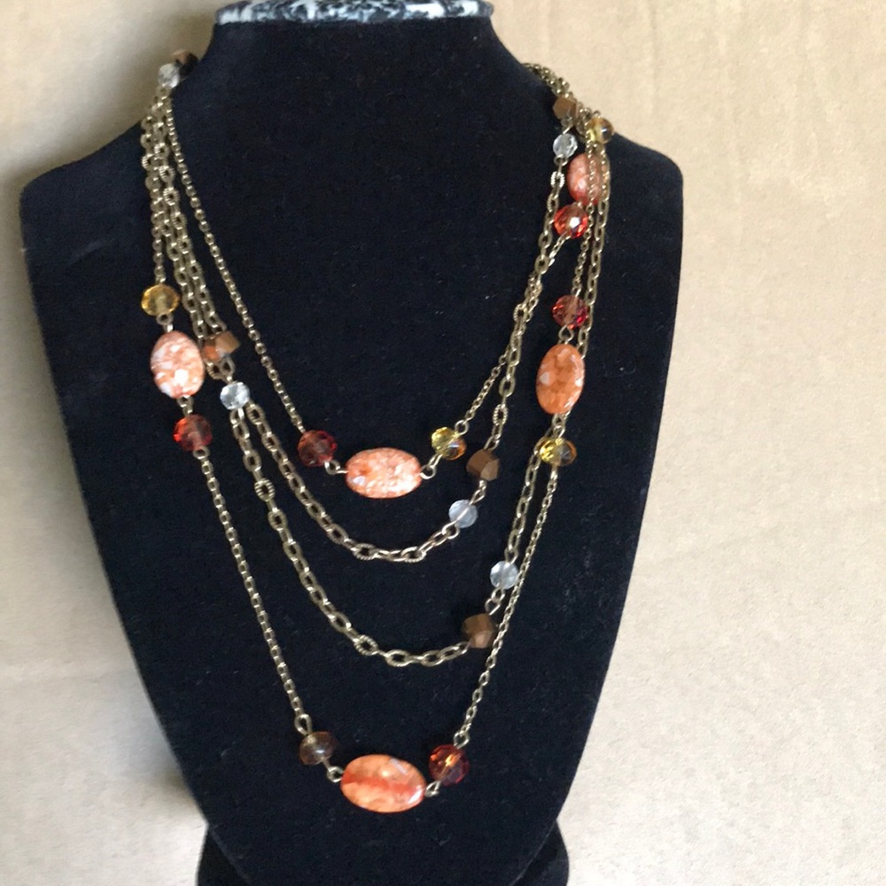 Peach and Copper Toned Necklace double-strand